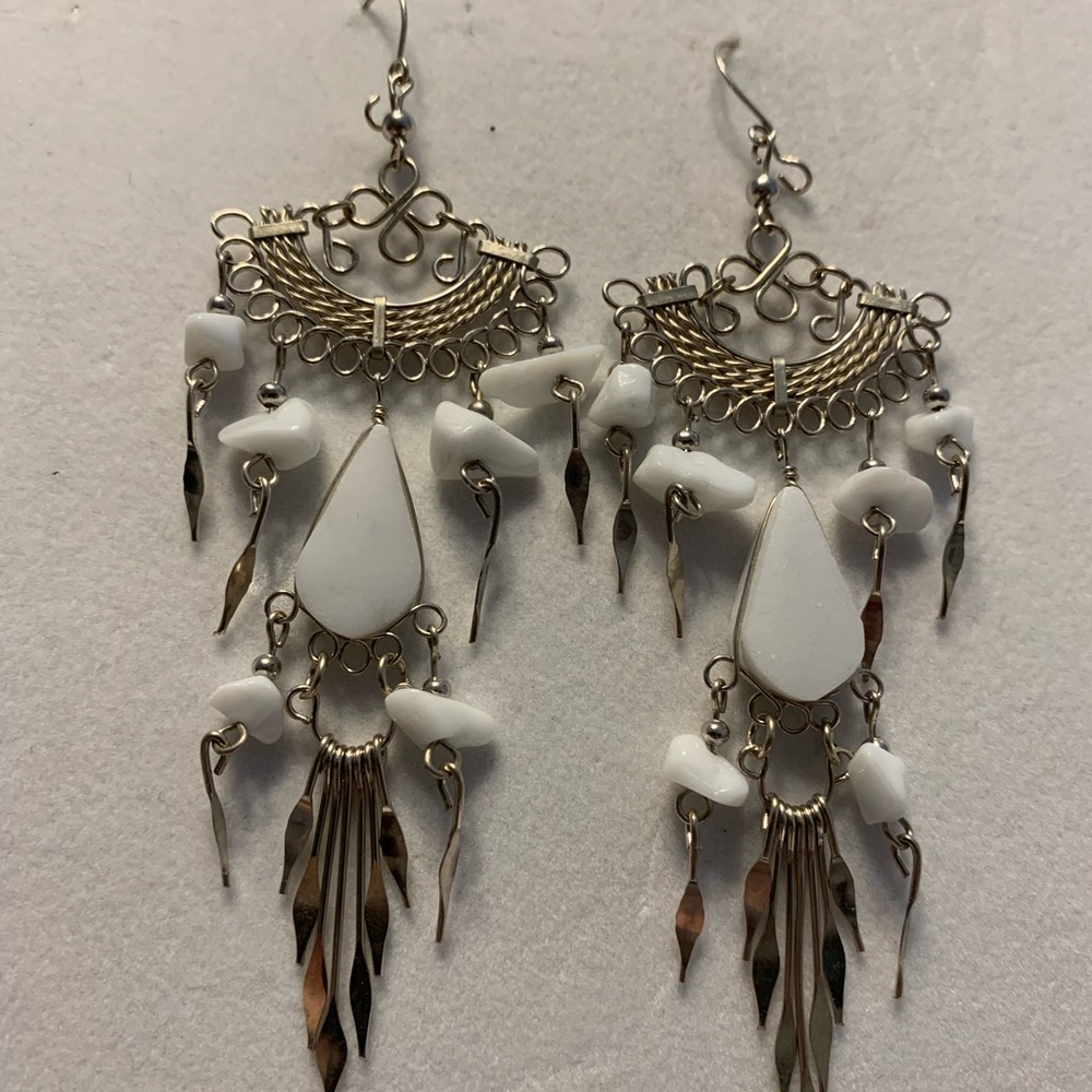 Wrought silver wire with selenite earrings.